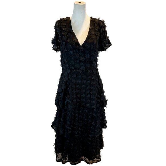 NWT Lulus Open back Black 3D Floral Appliqué Midi Dress - Picture 5 of 11